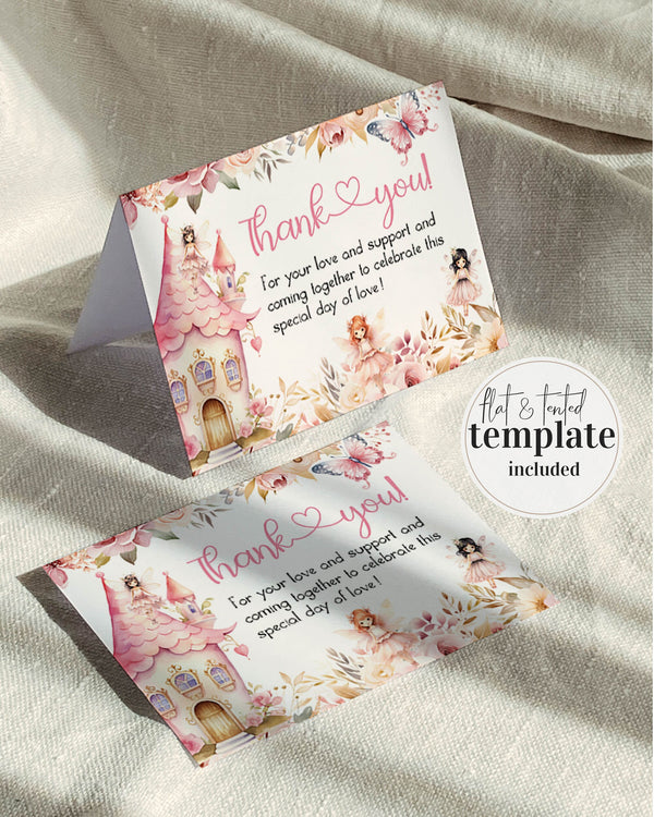 Pink Fairy Thank You Cards Template, Baby Shower or Birthday Enchanted Theme 023FA-THCA - marryful.org