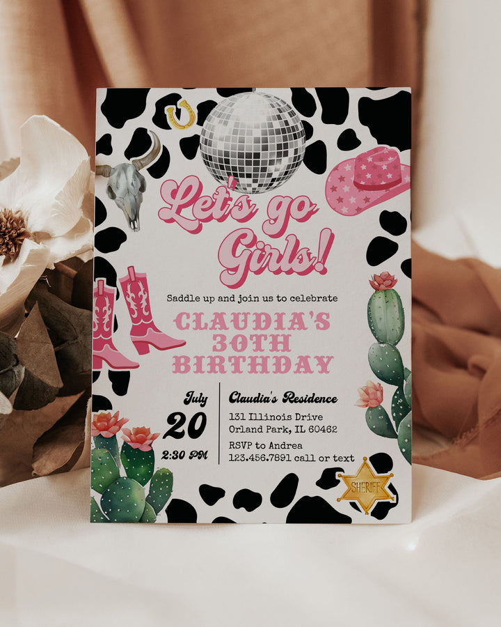 Editable Pink Cowgirl Birthday Invitation Adults | Space Disco Cowgirl Party Invite | Yee Haw 30th Birthday | Instant Download Template #022 - TheLovebirdsDesign