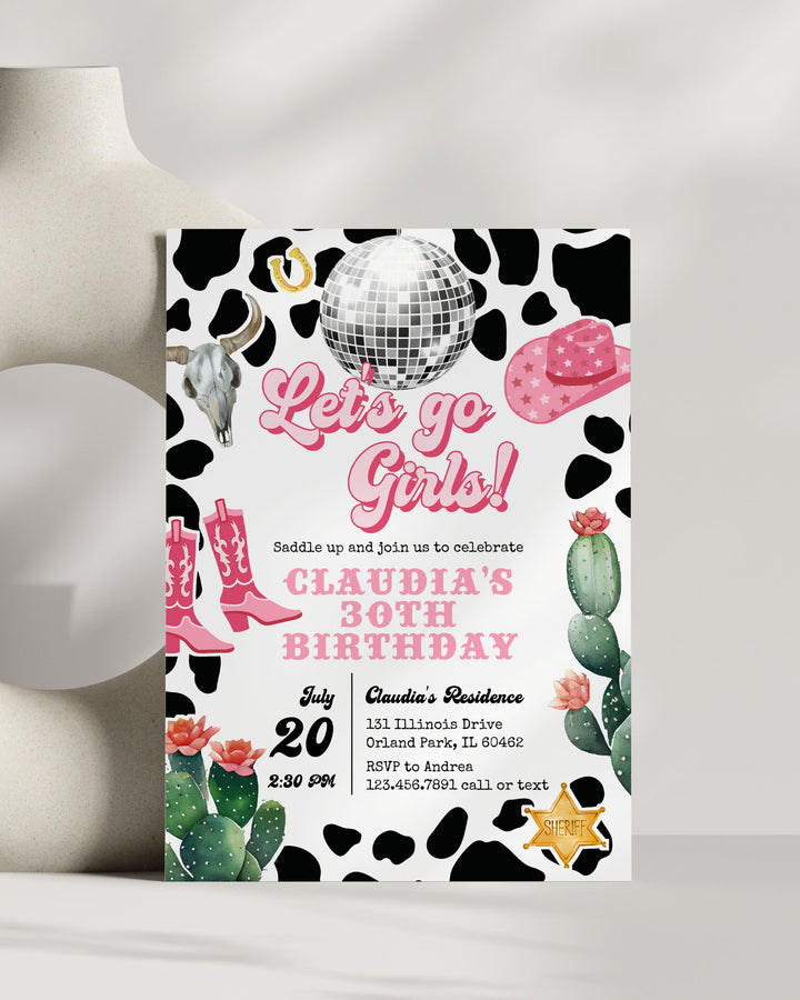 Editable Pink Cowgirl Birthday Invitation Adults | Space Disco Cowgirl Party Invite | Yee Haw 30th Birthday | Instant Download Template #022 - TheLovebirdsDesign