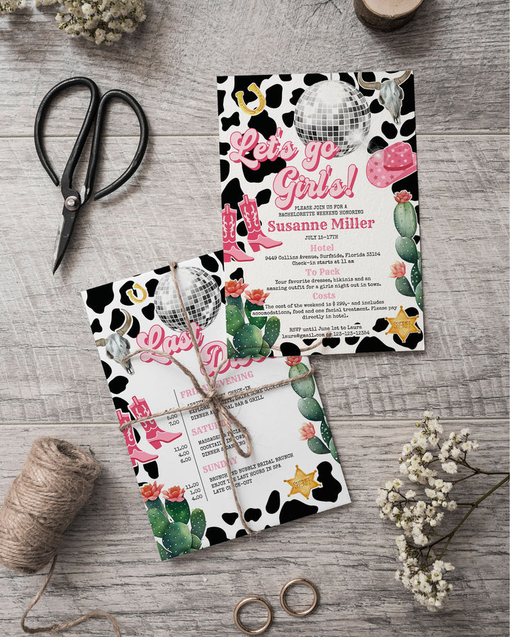 Editable Space Cowgirl Invite Unique Bachelorette Weekend Itinerary Template Disco Cowgirl Party Invite Last Rodeo Bach Last Hoe Down #022 - TheLovebirdsDesign