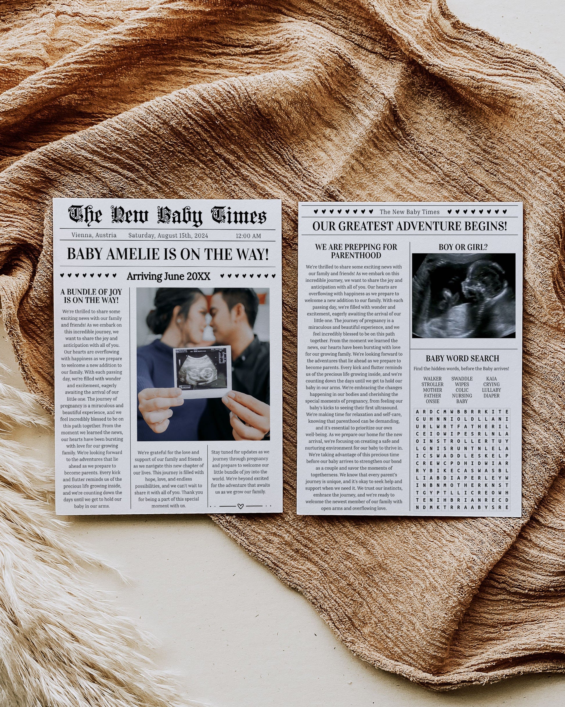 Editable Pregnancy Announcement Newspaper Template, Baby Shower Newspaper, Pregnancy Times, Gender Neutral Baby Times, Custom Baby News #022 - TheLovebirdsDesign