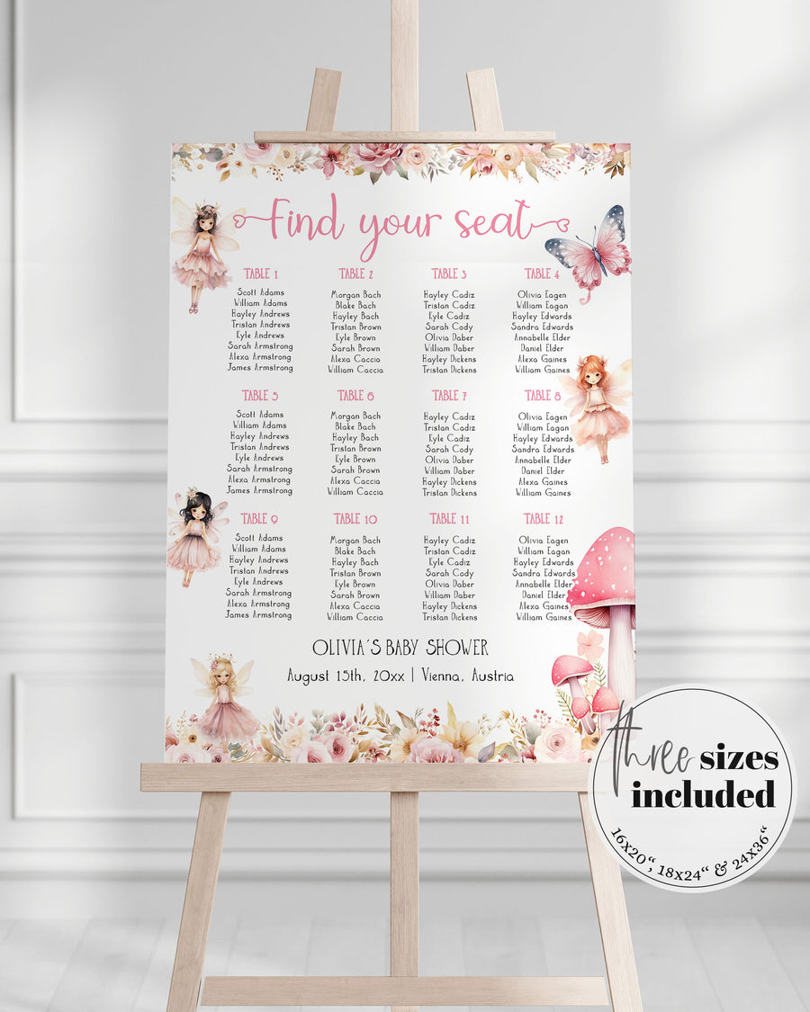 Fairytale Seating Chart Template, Enchanted Fairy Garden Birthday Decor Sign Template 023FA-SEAT - marryful.org