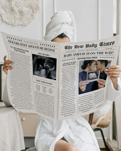 Custom Pregnancy Announcement Newspaper Template, Baby Times Printable Personal Neutral Photo News Template - marryful.org