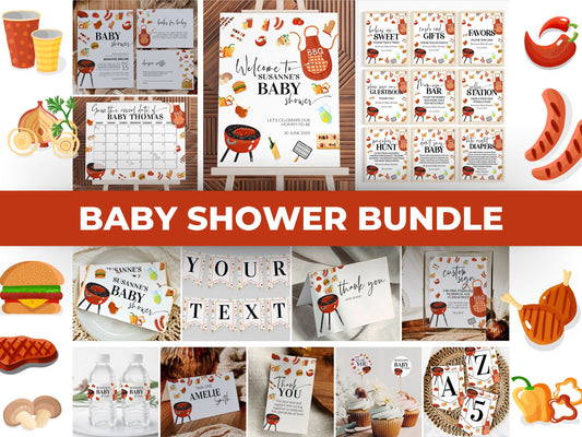 BBQ Babyshower Bundle BabyQ Invitation Baby Shower Game Signs and Decorations Gender Neutral BBQ Grill Garden Party Printable Template #072a - TheLovebirdsDesign
