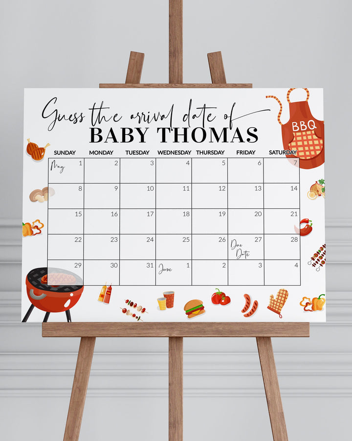 Editable Baby Shower Due Date Calendar Game Sign BBQ Babyshower Gardening Party Gender Reveal Game Arrival Sign Printable Template #072a - TheLovebirdsDesign