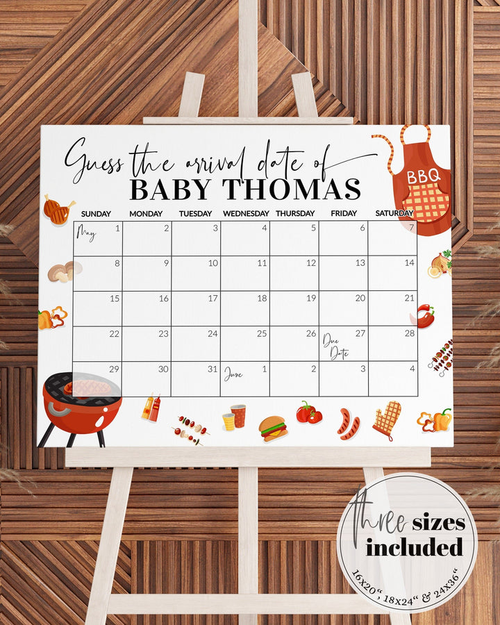 Editable Baby Shower Due Date Calendar Game Sign BBQ Babyshower Gardening Party Gender Reveal Game Arrival Sign Printable Template #072a - TheLovebirdsDesign