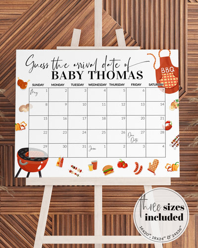 BBQ Due Date Calendar Game Sign Baby Shower BBQ Garden Gender Reveal Template 073BBQ-GUDD - marryful.org