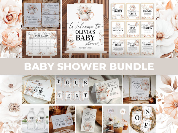 Cottagecore Baby Shower Teaparty Invitation for Bridgertone Themed Garden ParTEA, Baby is brewing afternoon Tea Party Invite Template #073 - marryful.org