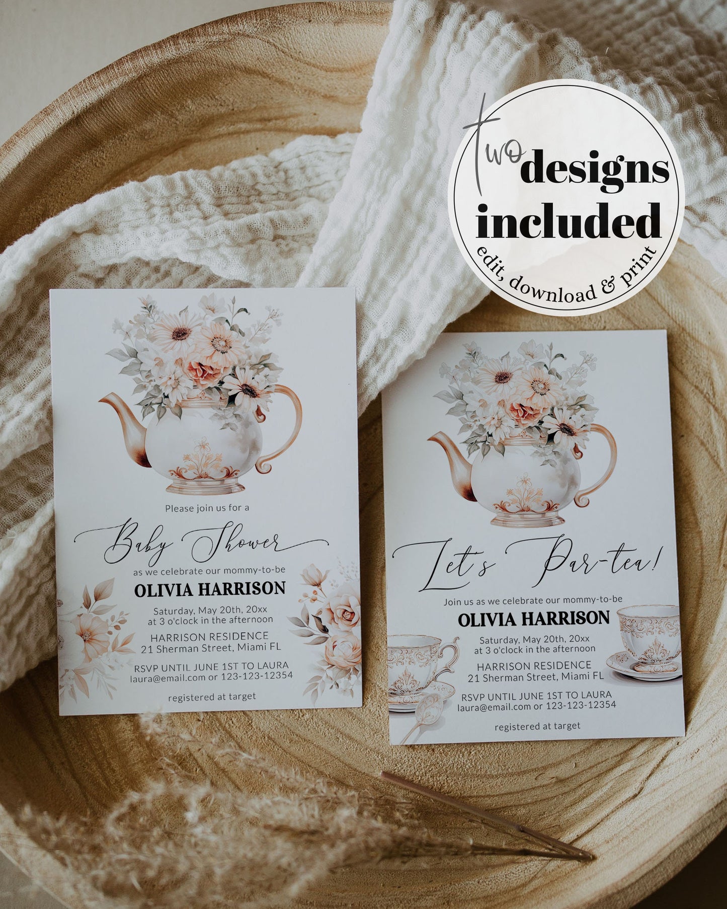 Downloadable Tea Party Invitation for a Cottagecore Baby Shower, Let's Par-Tea Couples Shower Teaparty Decorations, Printable Template #073 - TheLovebirdsDesign