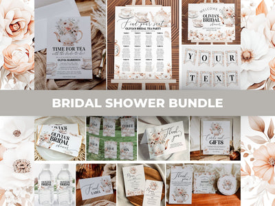 Bridal Tea Party Bundle Template, High Tea Invitation Set and Garden Brunch Decor 029WT-BRSBUNDLE - marryful.org