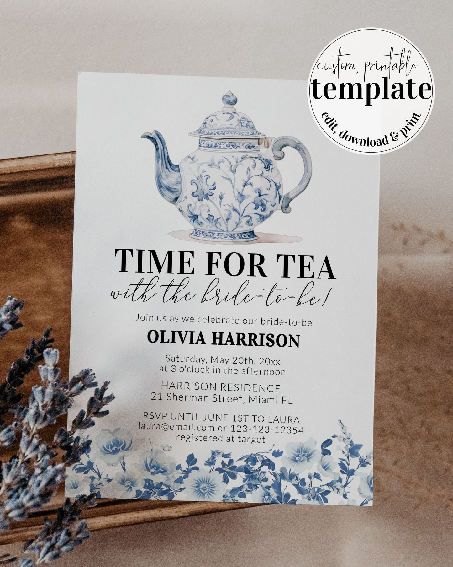 Blue Toile Bridal Shower Invitation, Something Blue before I do Bridal shower Invite, Downloadable Bridal Tea Party Printable Template #073 - TheLovebirdsDesign