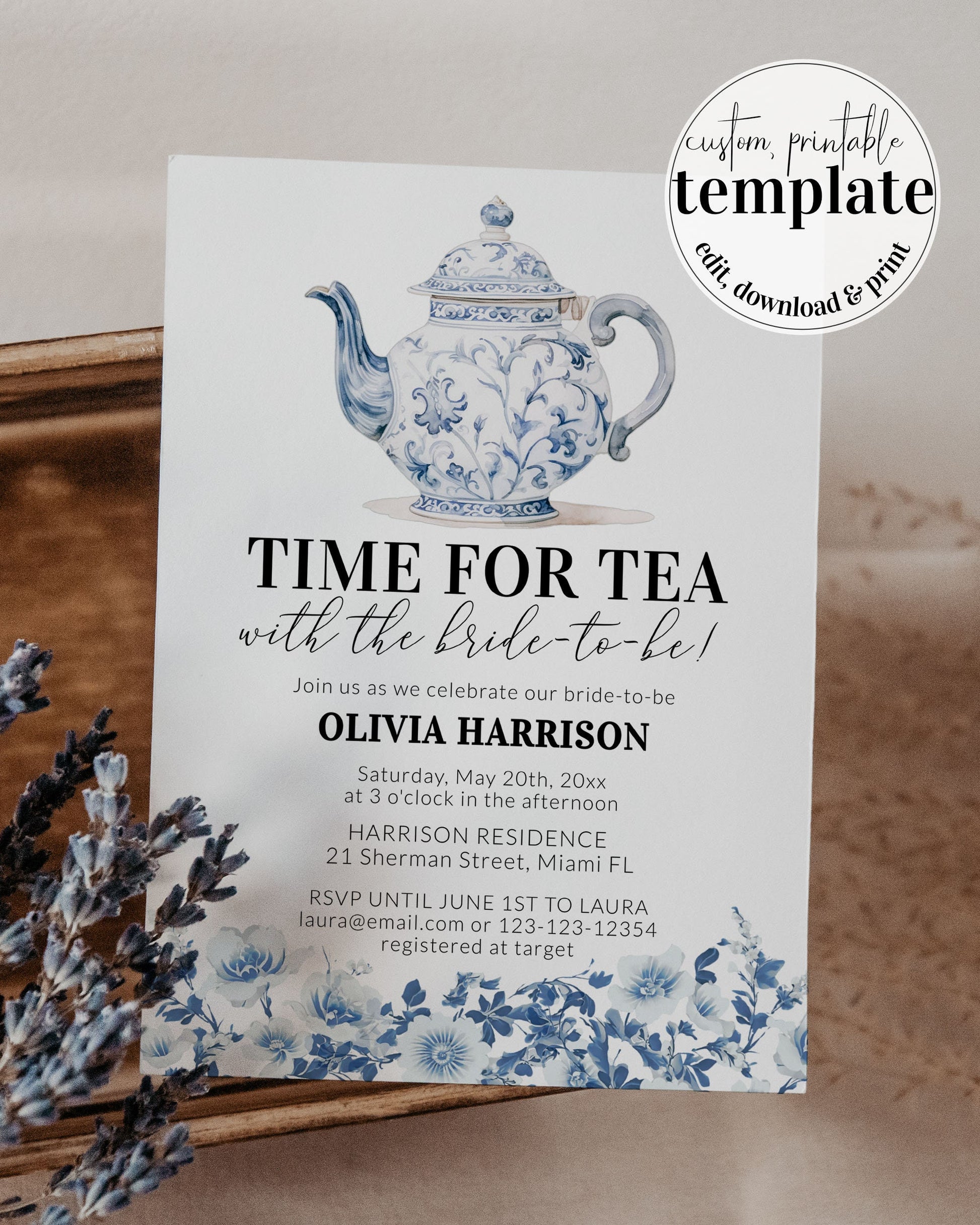 Blue Toile Bridal Shower Invitation, Something Blue before I do Bridal shower Invite, Downloadable Bridal Tea Party Printable Template #073 - TheLovebirdsDesign