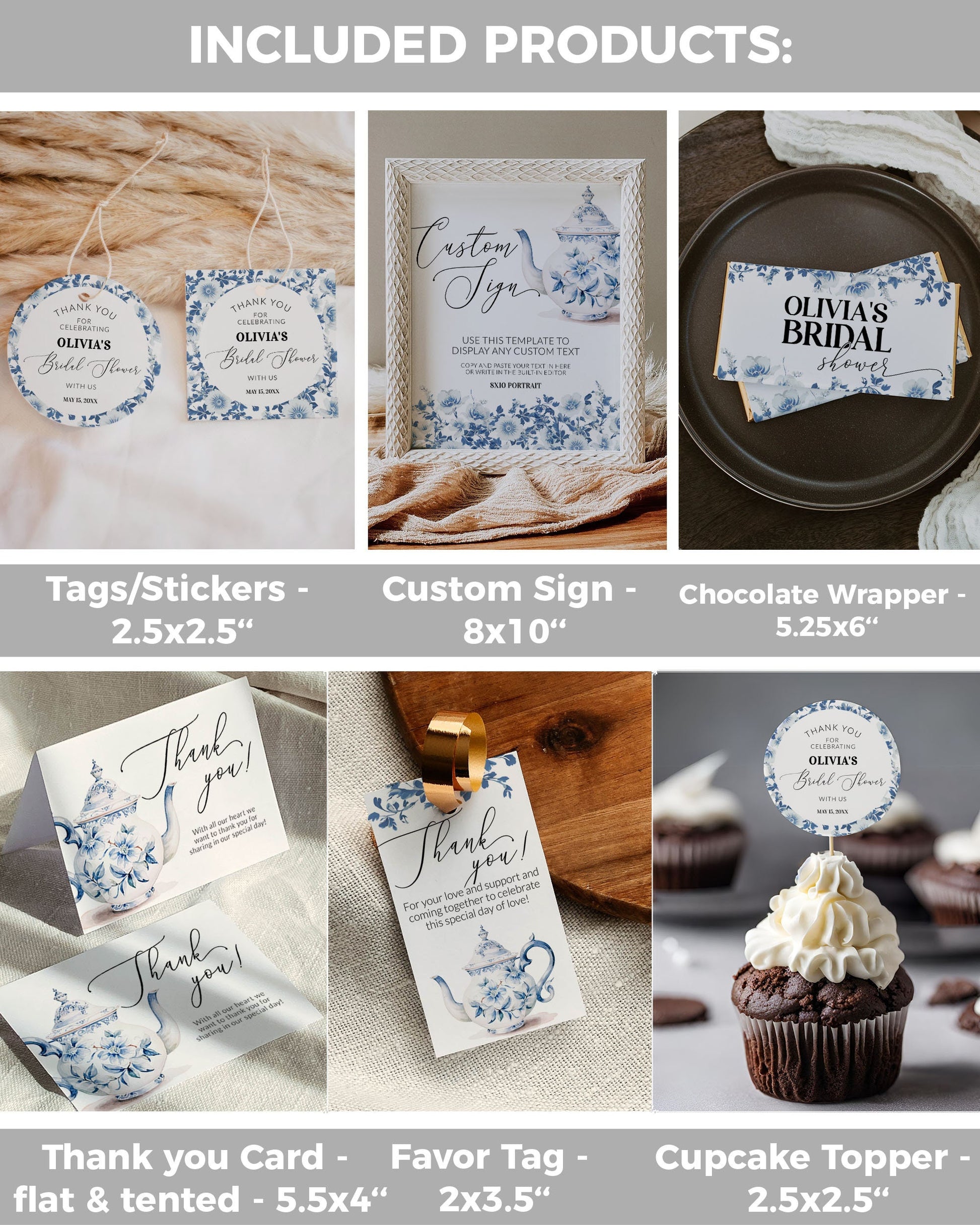Blue Toile Bridal Shower Invitation, Bridal Tea Party Bundle, Dusty Blue Bridal Brunch Decorations, Garden Tea Party Printable Template #073 - TheLovebirdsDesign