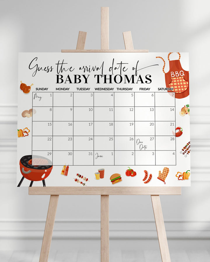 Editable Baby Shower Due Date Calendar Game Sign BBQ Babyshower Gardening Party Gender Reveal Game Arrival Sign Printable Template #072a - TheLovebirdsDesign