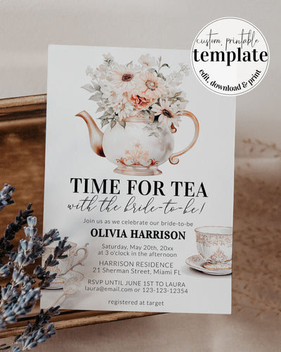 Regency Tea Party Bridal Shower Invitation Template, Blue Toile High Tea Garden Soirée 029WT-BRSINV - marryful.org
