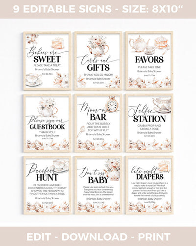 Cottagecore Tea Party Baby Shower Signs Bundle, Digital Download 029WT-SIBUNDLE - marryful.org