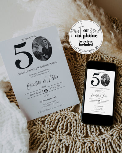 Editable 50th Anniversary Invitation with Photo Cheers to 50 Years We still do Vow Renewal Invite for Golden Wedding Printable Template #011 - marryful.org