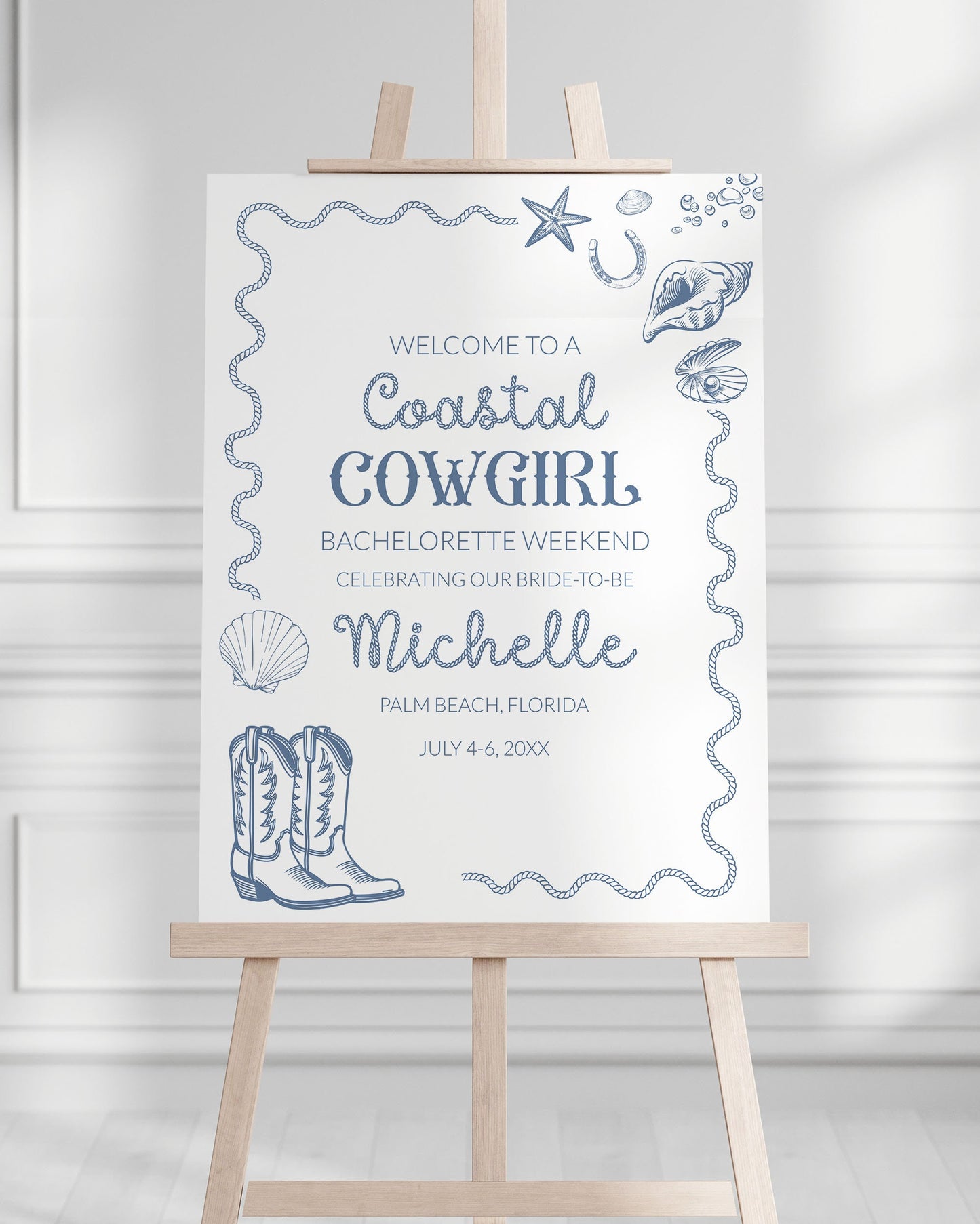 Coastal Cowgirl Nautical Bachelorette Welcome Sign, Girls Weekend Trip Decorations, Coastal Grandma Beach Bridal Shower Printable #072 - TheLovebirdsDesign