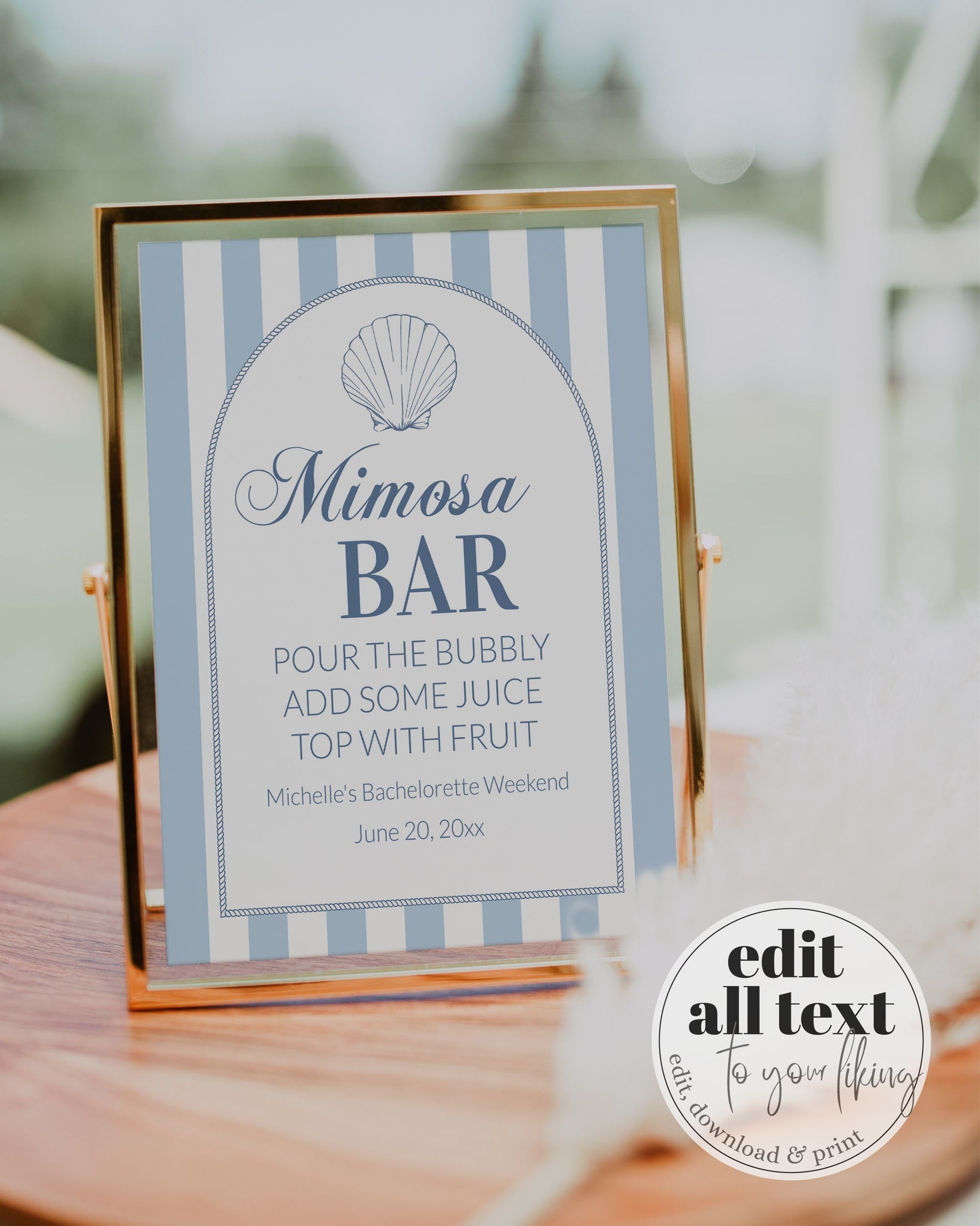 Coastal Bachelorette Mimosa Drinks Bar Menu Template for Last Toast on Coast, Nautical Bachelorette Cocktail Menu Printable Template #072 - TheLovebirdsDesign
