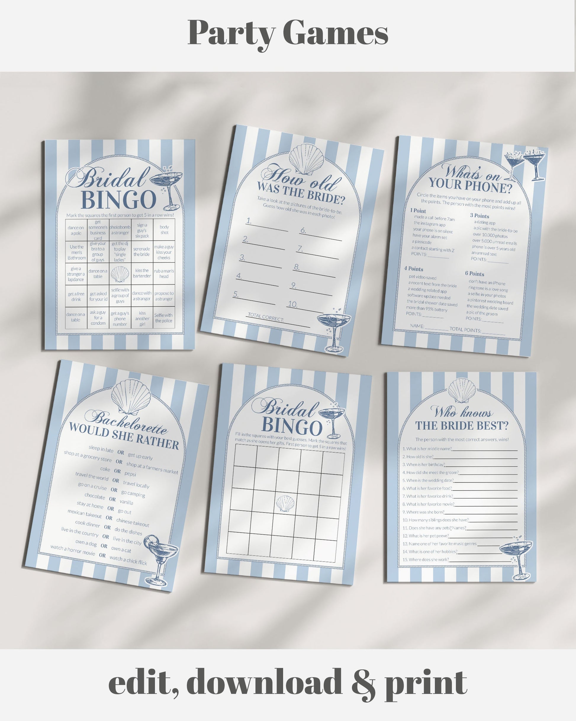 Coastal Bachelorette Games Bundle for Last Toast on Coast Party Games, Nautical Bachelorette Bridal Shower Games, Printable Template #072 - TheLovebirdsDesign