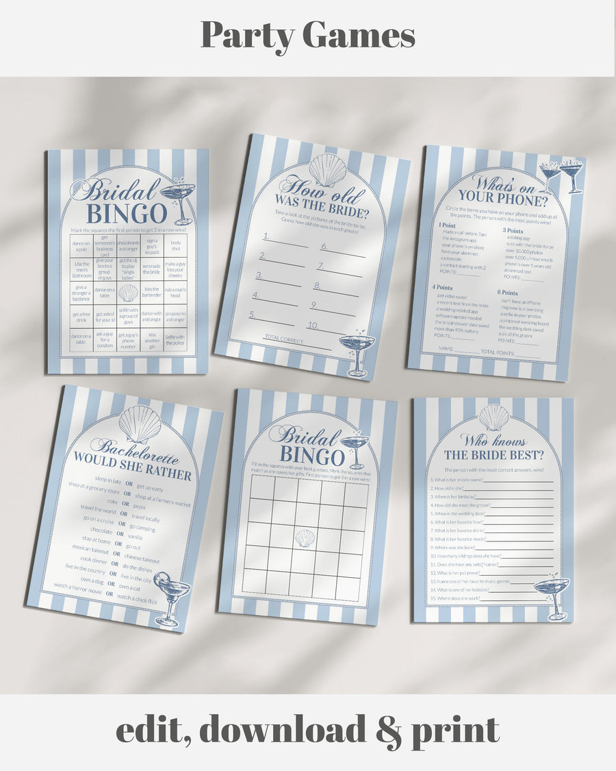 Coastal Bachelorette Games Bundle, Last Toast on the Coast Bridal Shower Set #072 - marryful.org