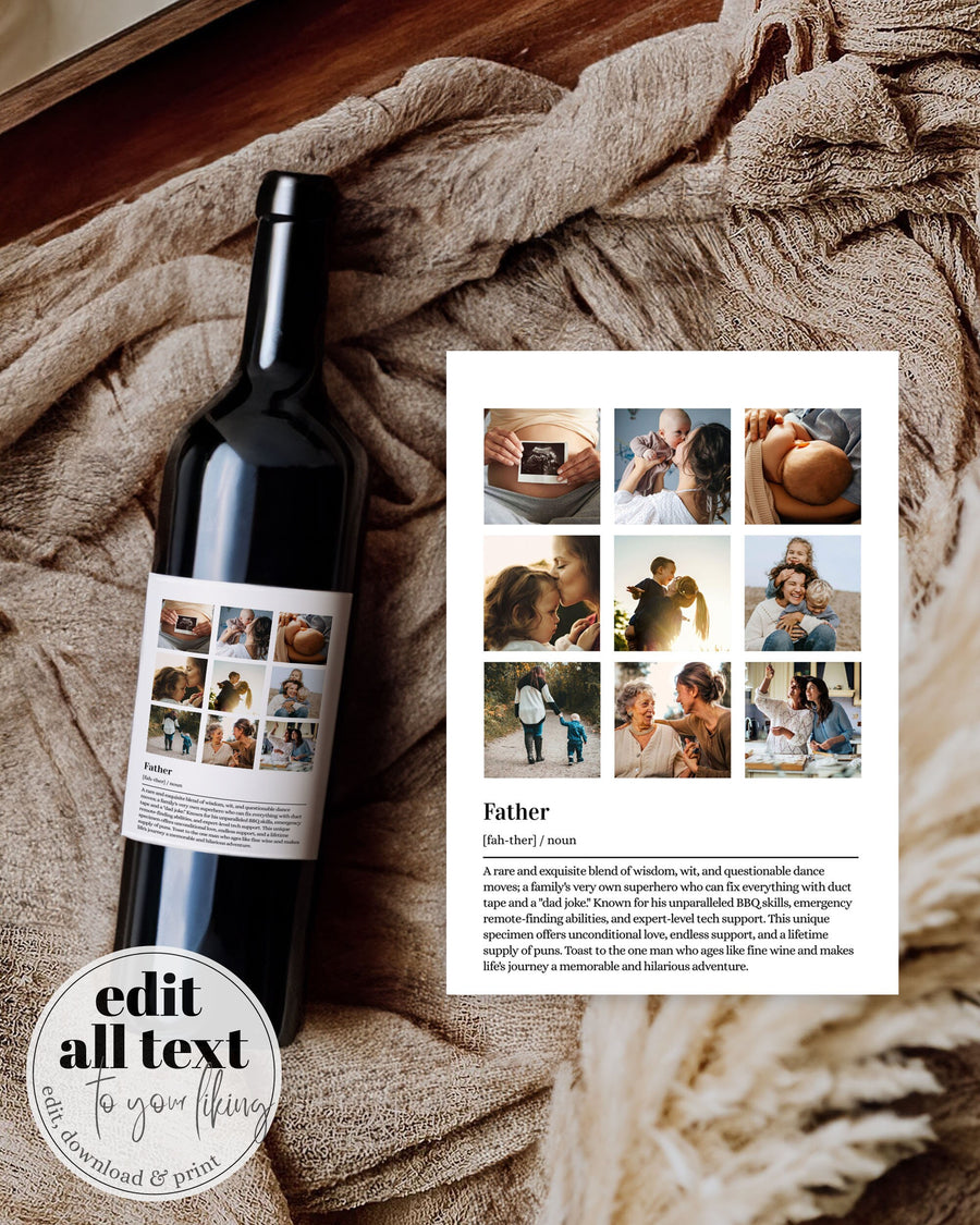 Funny Fathers Day Gift for Dad, Editable Photo Wine Label from Kids or Wife, Wine Basket Gift for Father | Printable Template #022 - marryful.org