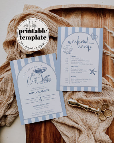 Coastal Bachelorette Itinerary, Last Toast on the Coast Bridal Shower Template #072 - marryful.org