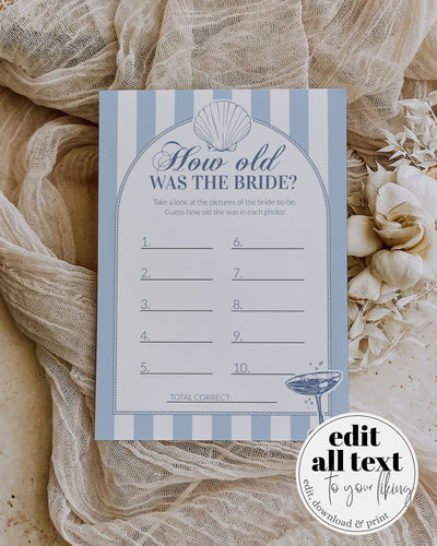 Coastal Bachelorette How old was the Bride for Last Toast on Coast Party, Nautical Bachelorette Bridal Shower Games Printable Template #072 - TheLovebirdsDesign