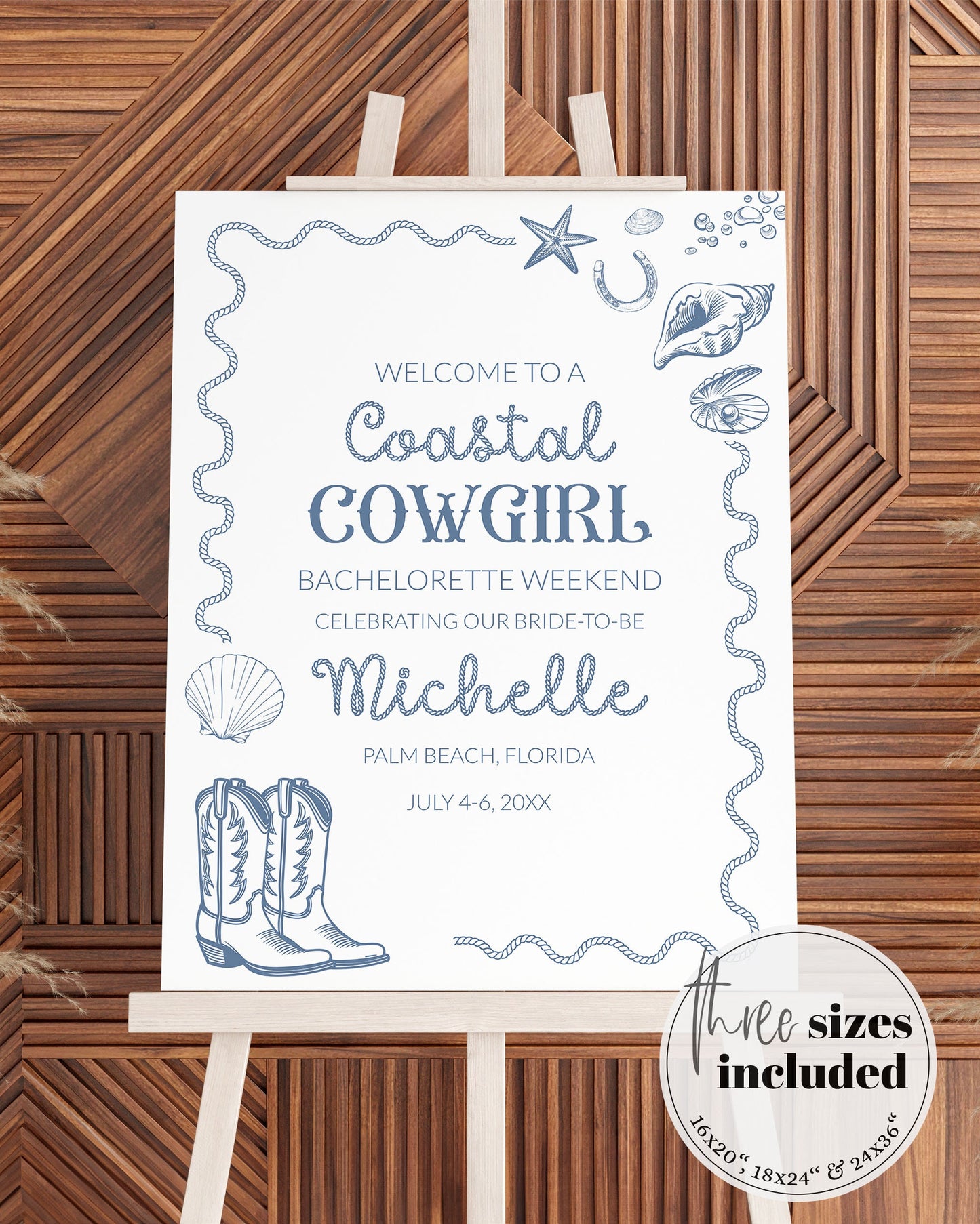 Coastal Cowgirl Nautical Bachelorette Welcome Sign, Girls Weekend Trip Decorations, Coastal Grandma Beach Bridal Shower Printable #072 - TheLovebirdsDesign