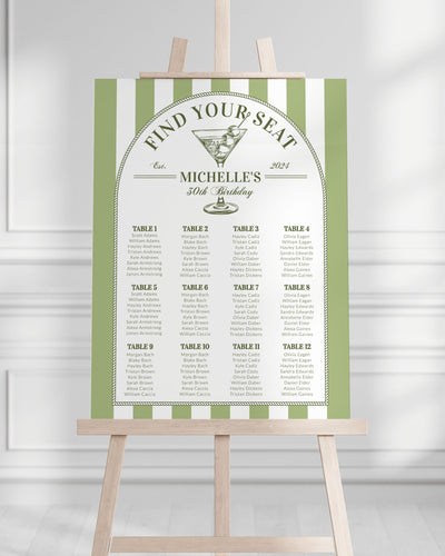 Martini Seating Chart for Tinis and Bikinis 30th Birthday Adult Party, Editable Seating Chart Sign Template Martini Themed Bach Party #072 - TheLovebirdsDesign