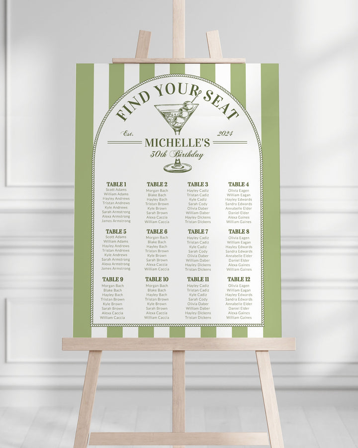 Martini Seating Chart for Tinis and Bikinis 30th Birthday Adult Party, Editable Seating Chart Sign Template Martini Themed Bach Party #072 - TheLovebirdsDesign