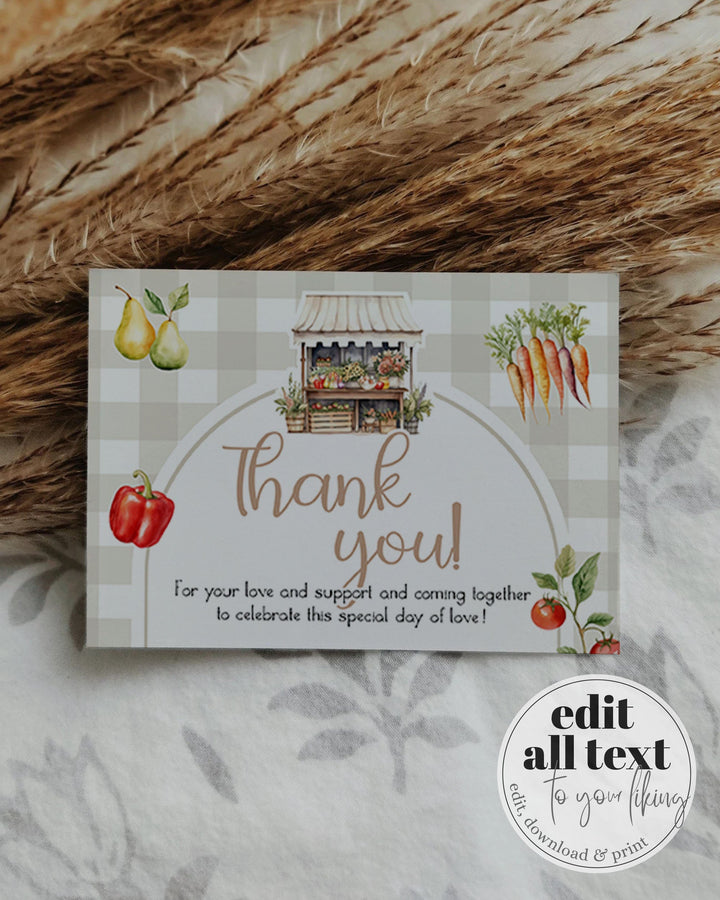 Locally Grown Thank You Card for Gender Neutral Farmers Market Baby Shower Decorations, Veggie Thank You Note Printable Template #068 - TheLovebirdsDesign