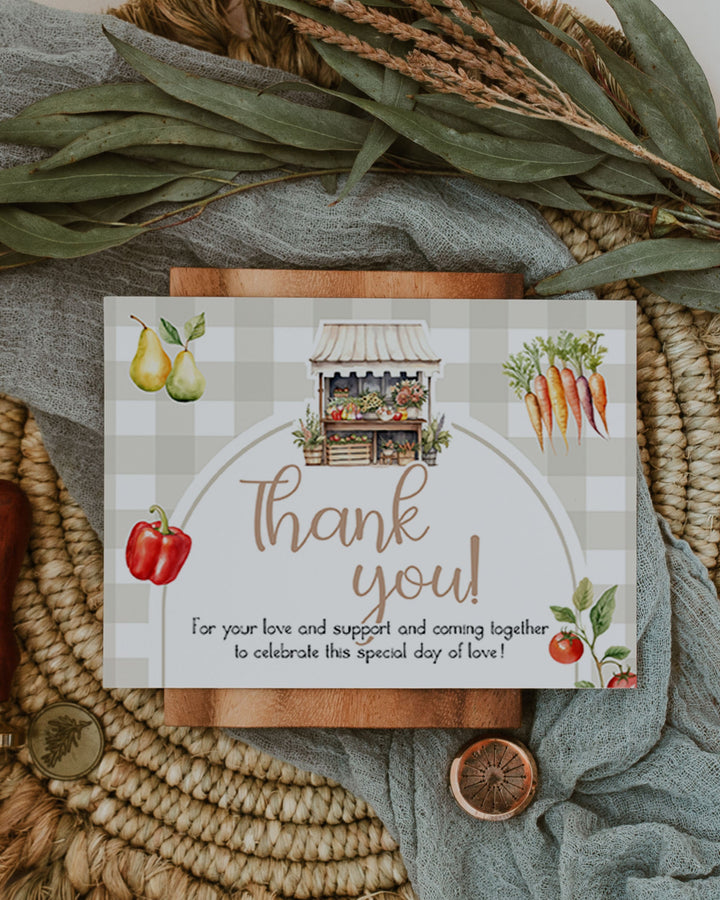 Locally Grown Thank You Card for Gender Neutral Farmers Market Baby Shower Decorations, Veggie Thank You Note Printable Template #068 - TheLovebirdsDesign