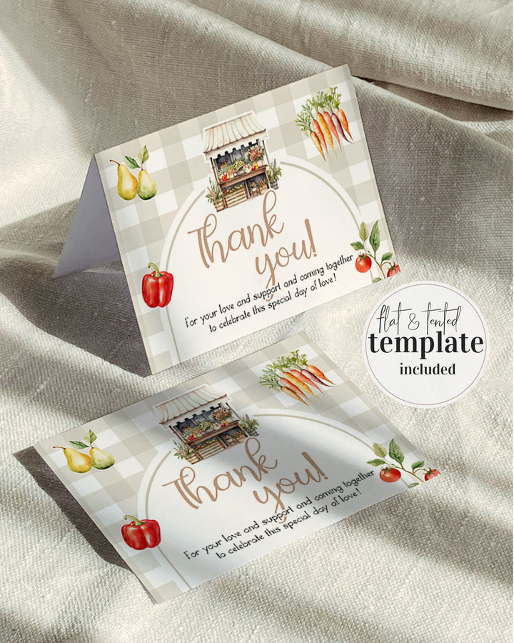 Locally Grown Thank You Card for Gender Neutral Farmers Market Baby Shower Decorations, Veggie Thank You Note Printable Template #068 - TheLovebirdsDesign