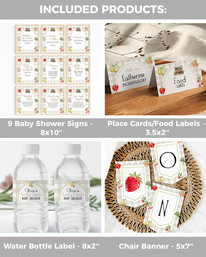 Locally Grown Baby Shower Bundle, Farmers Market Baby Shower Invitation Gender Neutral Baby Shower Decoration Bundle Printable Template #068 - TheLovebirdsDesign