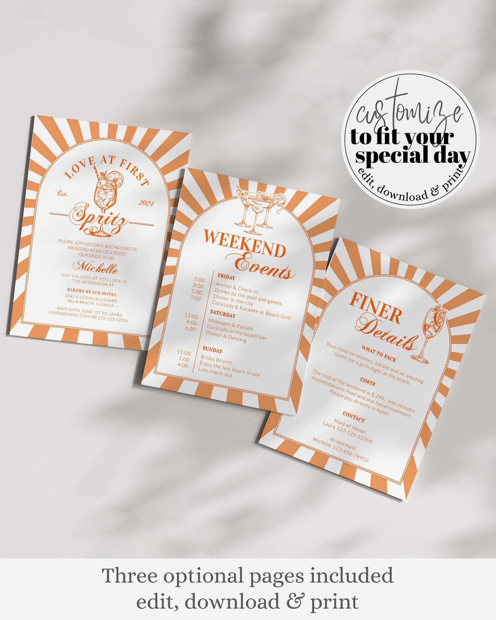 Love at first Spritz themed Bachelorette Party Invite Weekend Itinerary, Thats Amore Italian Spritz Social Club Bach Invitation Template#072 - TheLovebirdsDesign