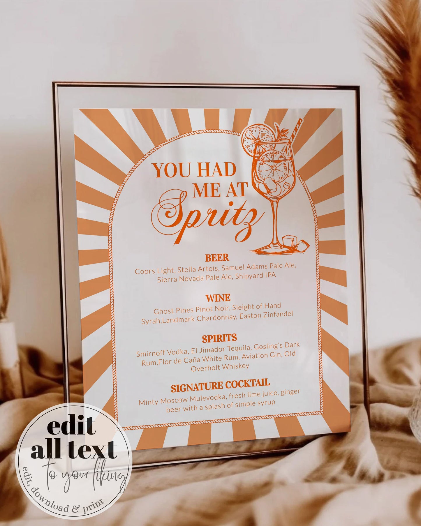 Love at first Spritz themed Bar Menu Sign, Thats Amore Italian Spritz Cocktail Drinks Menu You had me at Spritz Printable Template #072 - TheLovebirdsDesign