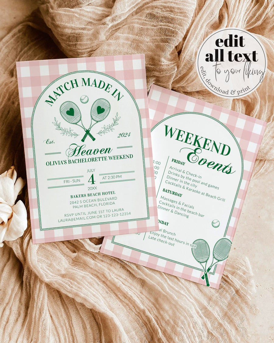 Tennis Bachelorette Itinerary Pickleball Bridal Shower Perfect Match Invitation Last Swing Girls Trip #072 - marryful.org