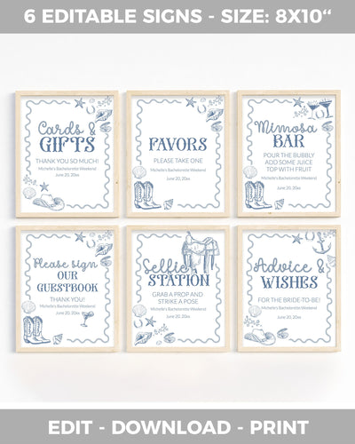 Coastal Cowgirl Bachelorette Party Signs, Nautical Bridal Shower Game Signs & Decoration for Last Toast on the Coast Girls Weekend Trip #072 - TheLovebirdsDesign