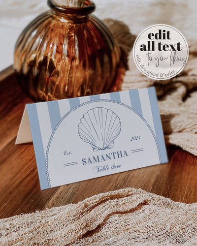 Coastal Bachelorette Place Cards, Last Toast on the Coast Food Label, Coastal Grandma Decoration, Nautical Beach Bridal Shower Template #072 - TheLovebirdsDesign