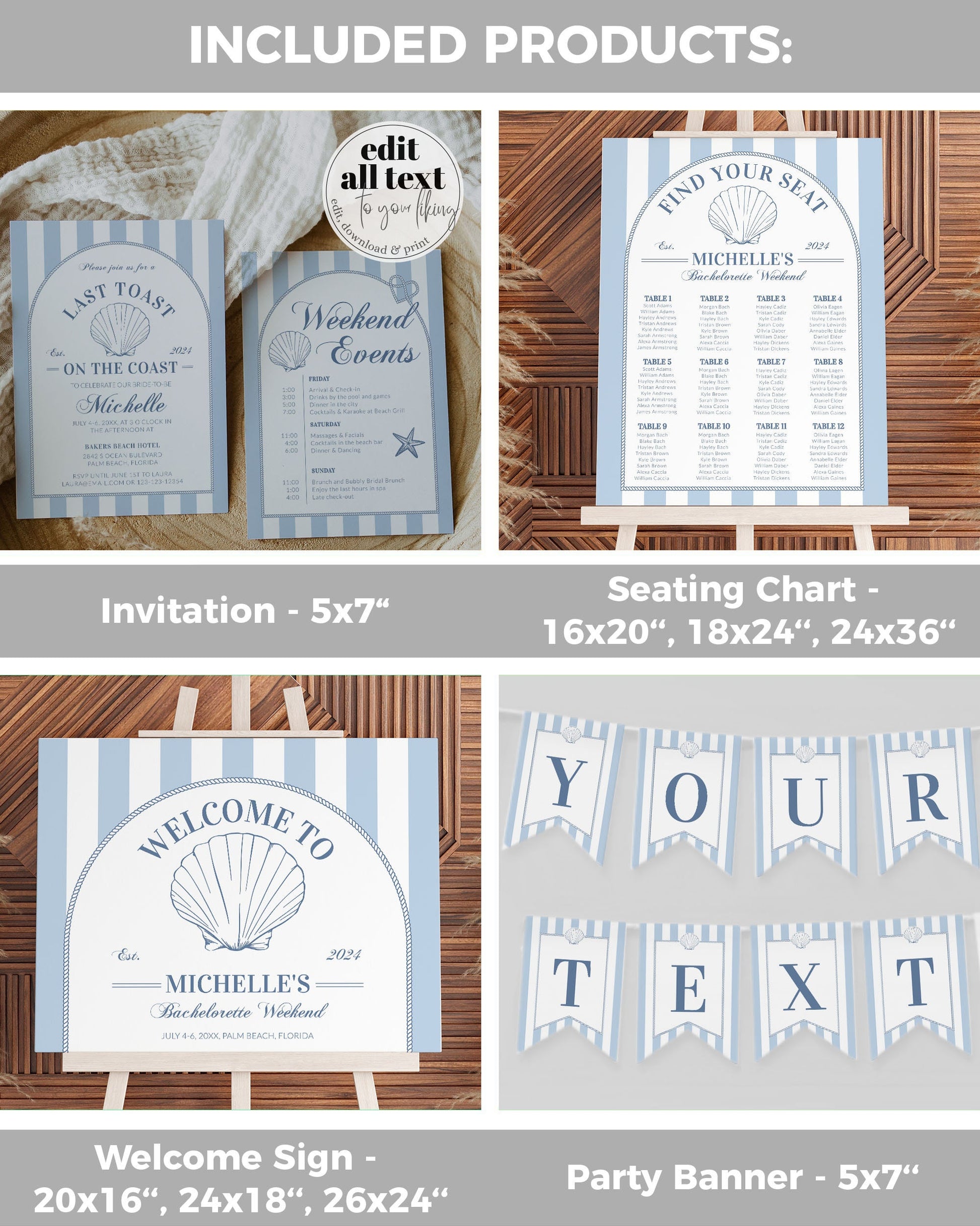 Coastal Bachelorette Last Toast on Coast Party Bundle, Invitation Weekend Itinerary Signs Games & Decor, Nautical Printable Templates #072 - TheLovebirdsDesign