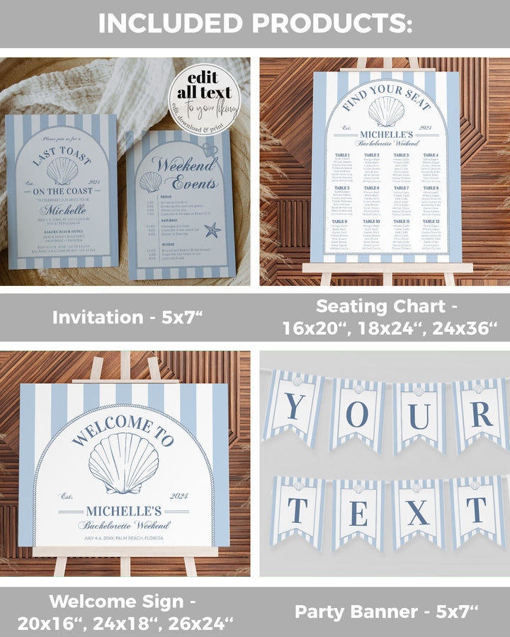 Coastal Bachelorette Last Toast on Coast Party Bundle, Invitation Weekend Itinerary Signs Games & Decor, Nautical Printable Templates #072 - TheLovebirdsDesign