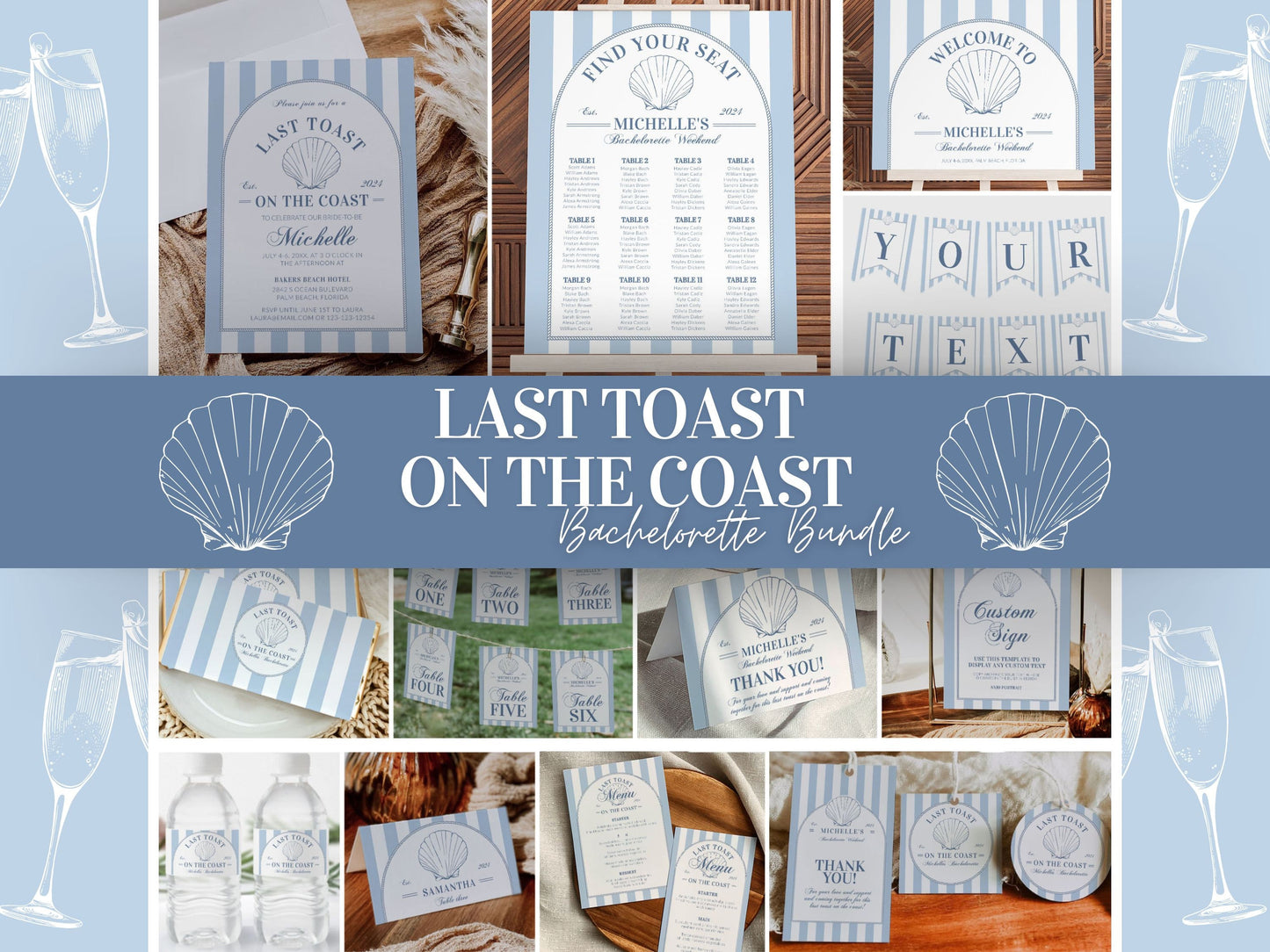 Coastal Bachelorette Last Toast on Coast Party Bundle, Invitation Weekend Itinerary Signs Games & Decor, Nautical Printable Templates #072 - TheLovebirdsDesign