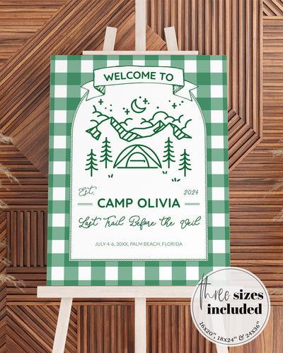 Camping Bachelorette Welcome Sign, Glamping Bach Party Template #072 - TheLovebirdsDesign