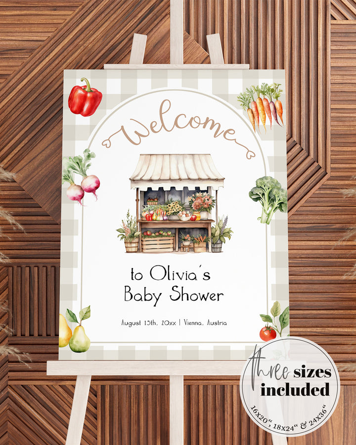Locally Grown Welcome Sign Baby Shower Decorations for Farmers Market Stand Gender Reveal or Birthday Decor, Fruit Shower Sign Template #068 - TheLovebirdsDesign