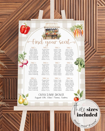 Locally Grown Seating Chart Baby Shower, Seating Chart Sign with Farmers Market Stand Veggie Gender Reveal Birthday Printable Template #068 - TheLovebirdsDesign