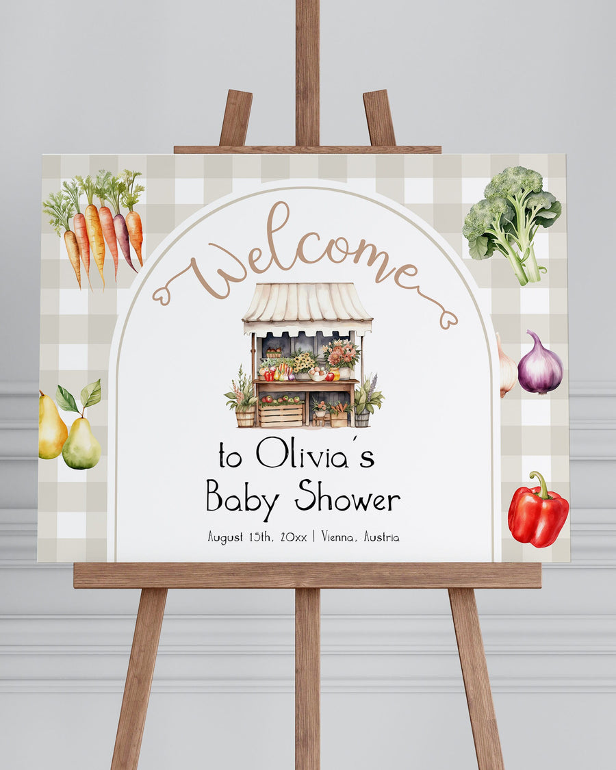 Locally Grown Baby Shower Welcome Sign, Farmers Market Veggie Decor 003LG-WLCM - marryful.org