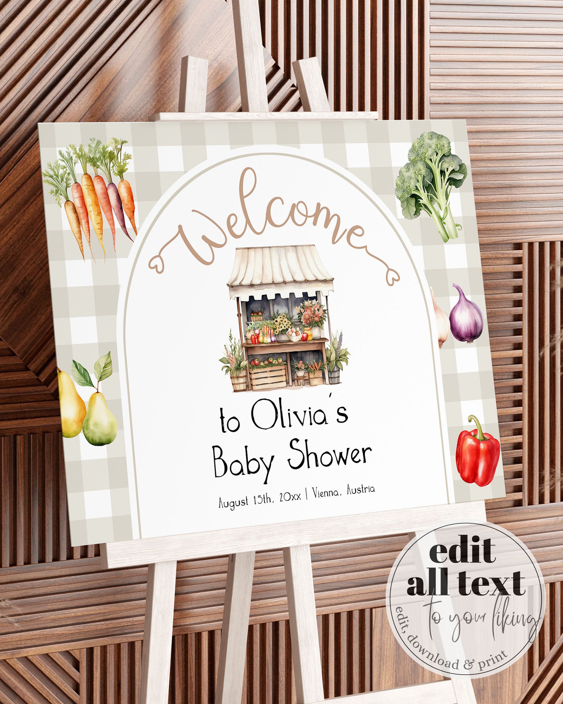 Locally Grown Welcome SignBaby Shower Decorations for Farmers Market Gender Reveal or Birthday, Veggie Sign Printable Template #068 - TheLovebirdsDesign