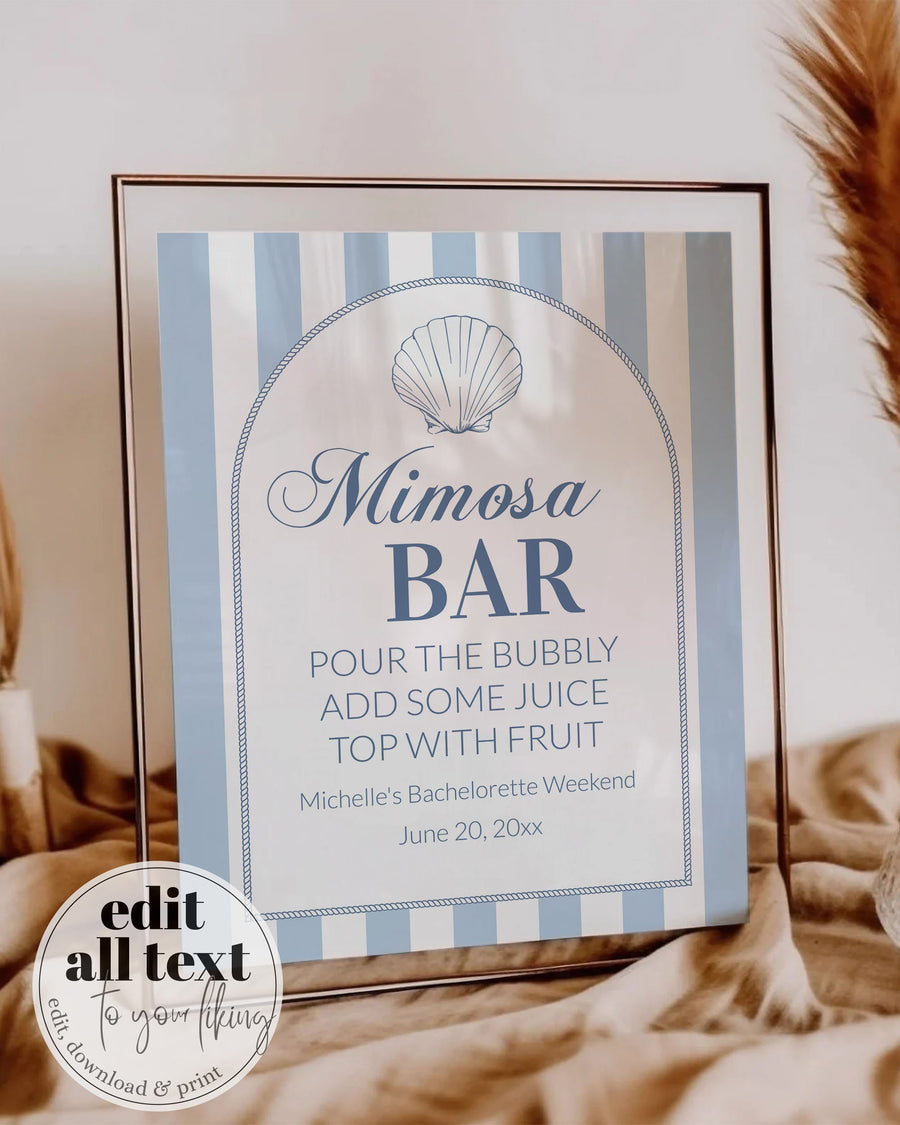 Coastal Bachelorette Mimosa Bar Menu, Last Toast on the Coast Cocktail Template 085CO-MISIGN