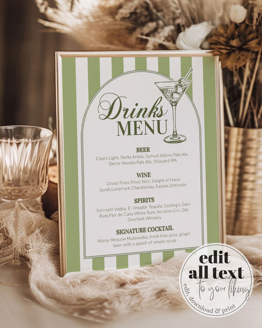 Martinis and Bikinis Bachelorette Cocktail Menu, Dirty Martini Drinks Menu Template, Bar Menu for Beach Bachelorette or 30th Birthday #072 - marryful.org